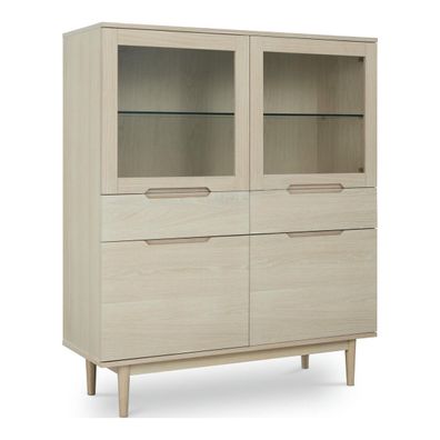 Highboard Enimeta Eiche Whitewash 146 cm - 4 Türen, 2 Schubladen, LED & Soft-Close
