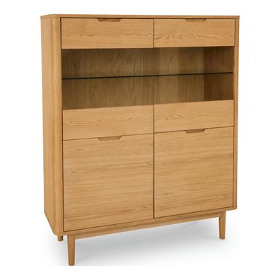 Highboard Gorbin Eiche Natur 146 cm - Glas-Highboard mit LED & Soft-Close