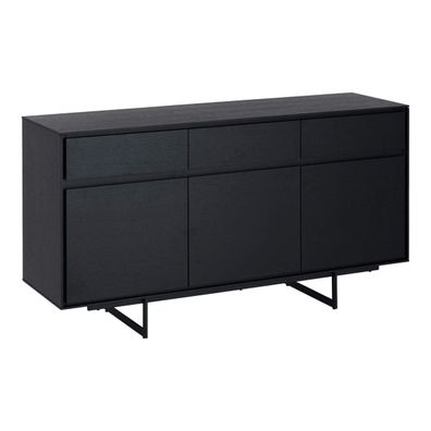 Sideboard Otoya Schwarz 155 cm - 3 Türen, 3 Schubladen & Metallgestell
