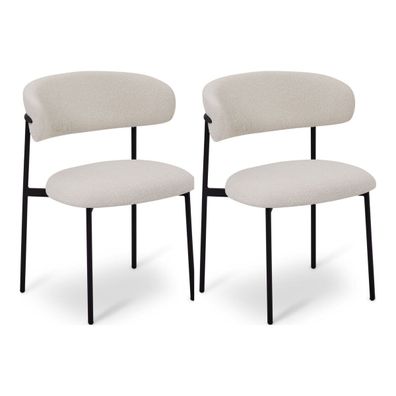 Esszimmerstuhl Anida 2er-Set aus Boucle-Stoff - mit schwarzem Metallgestell, Cream-We