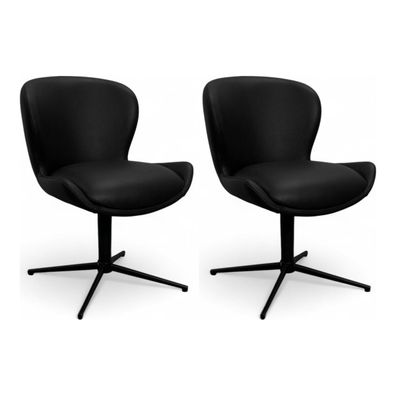 Esszimmerstuhl Salcin 2er-Set aus Leder - mit Dreh-Rückstellfunktion, Schwarz