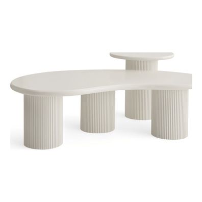 Couchtisch Evan 2er-Set Ø50/130x70 cm, Cream White (Gr. 130x70x40 cm)