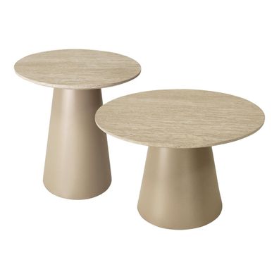 Couchtisch Oganto 2er-Set - Ø45/60 cm in Travertin-Dekor, Beige (Gr. 60x60x40 cm)