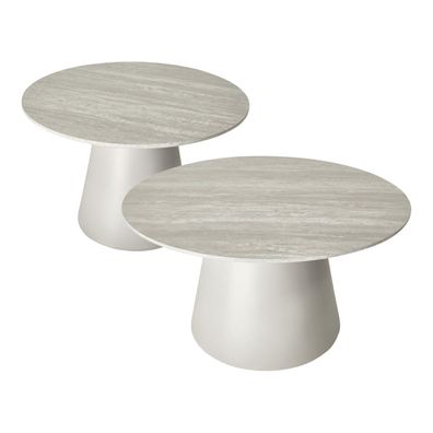 Couchtisch Oganto 2er-Set - Ø60/80 cm in Travertin-Dekor, Hellgrau (Gr. 80x80x45 cm)