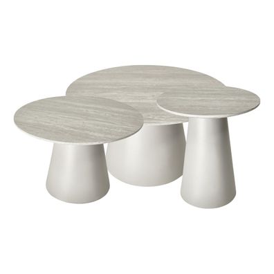 Couchtisch Oganto 3er-Set - Ø45/60/80 cm in Travertin-Dekor, Hellgrau