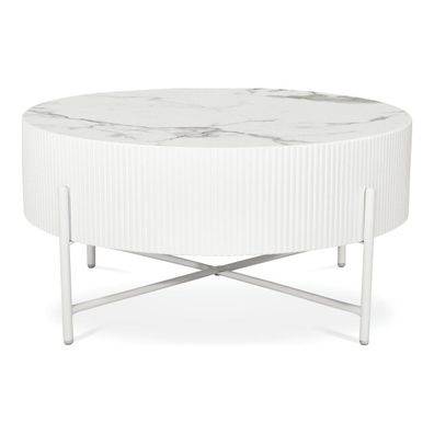 Couchtisch Olmi rund Ø80x40 cm, Weiß - Stabiler Sofatisch mit Metallbeinen