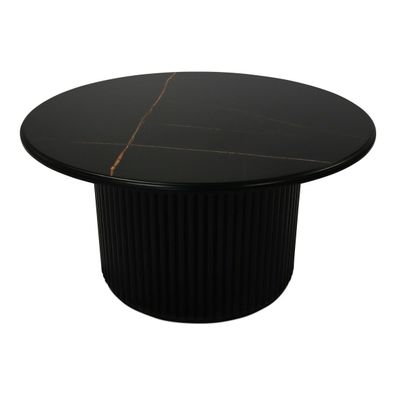 Couchtisch Ysa Ø80 cm Schwarz - Moderner Sofatisch mit MDF-Platte & Holzfuß