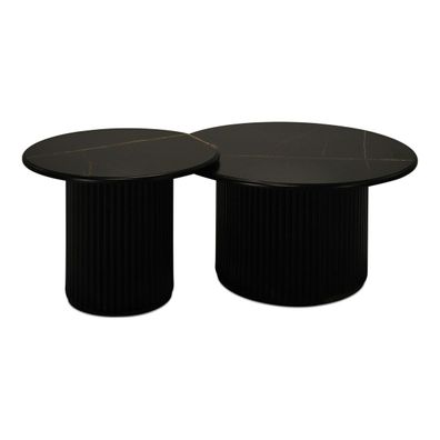 Couchtisch Ysa 2er-Set Ø60/80 cm Schwarz - mit MDF-Platte & Holzfuß (Gr. 80x80x42 cm)