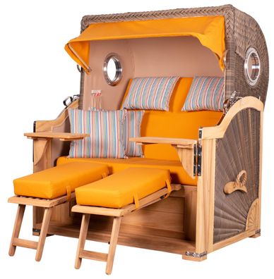 Strandkorb-Set bene living Königssee Teak Bullauge PE grau Modell 586 Liftersystem