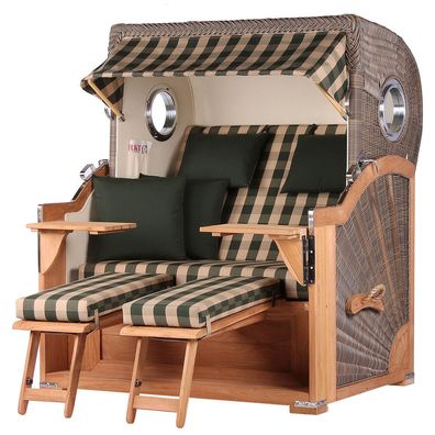 Strandkorb-Set bene living Königssee Teak Bullauge PE grau Modell 506 Liftersystem