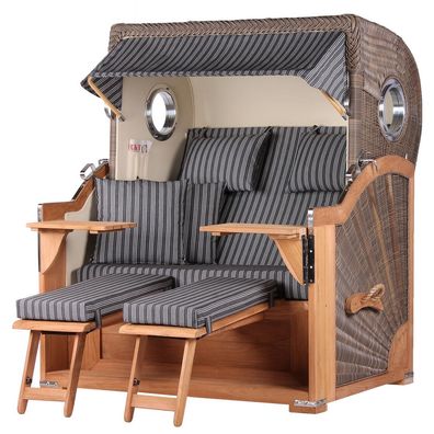 Strandkorb-Set bene living Königssee Teak Bullauge PE grau Modell 500 Liftersystem