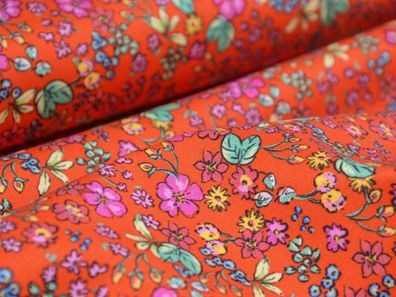 Abendmode Baumwoll-Satin mit Blumen in rot, grün, gelb - 140cm breit - Stoff gemus