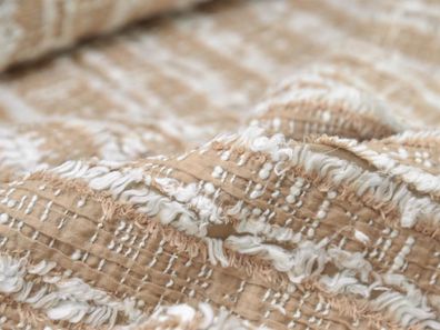Abendmode Cloque mit Ausbrenner Effekt in beige - 120cm breit - Stoff zweifarbig
