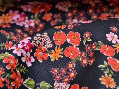 Abendmode Baumwoll-Satin mit Blumen in rosa, rot - 140cm breit - Stoff gemustert