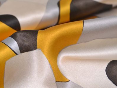 Seide mit Stretch, glänzend, dünn, geometrisch, gelb, grau - 135cm breit - Stoff