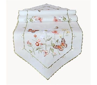 40/140 cm - Tischdecke - Orange Stickerei ''Schmetterlinge und Blüten''