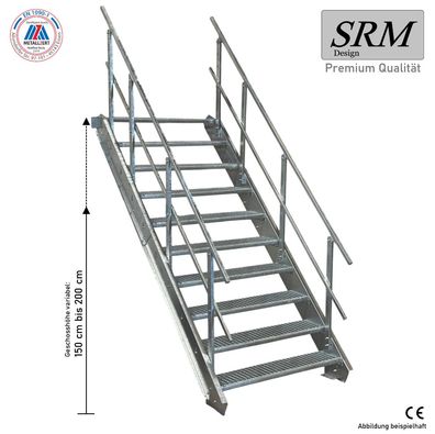 10 Stufen Stahltreppe Breite 60-160cm Geschosshöhe 150-200cm Geländer beidseitig