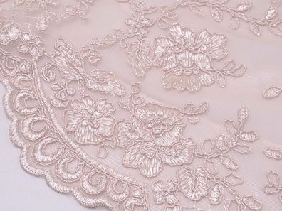 Spitzenstoff für Brautkleider mit gestickten Blumen in rosa - 115cm breit - Stoff