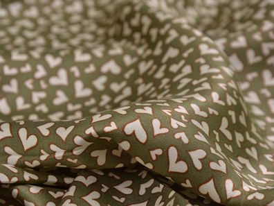 Abendmode reine Seide, Satin in grün mit kleinen Herzen - 140cm breit - Stoff