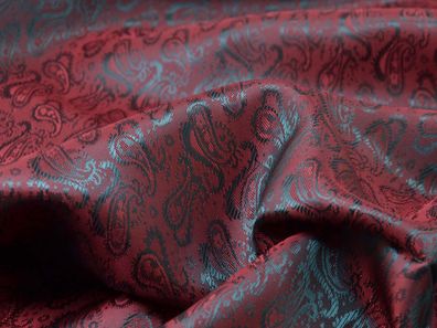 Abendmode, Futterstoff, Taft Stoff, Paisley, rot grün - 140cm breit - Stoff glänze