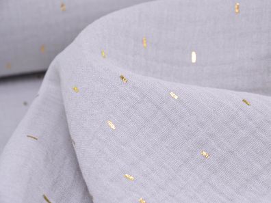 Musselin BIO aus Baumwolle in hellgrau, grau mit Strichen in Gold - 125cm breit