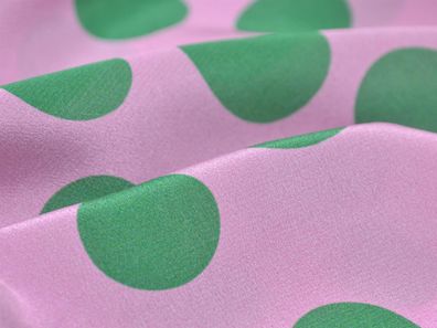 Abendmode reine Seide gemustert in rosa und grün - 140cm breit - Stoff glatt Punkte