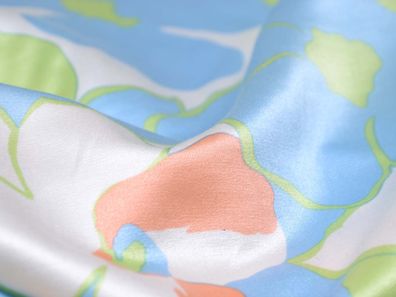 Abendmode Baumwolle, Seide, Satin mit Blumen in grün, rosa und blau - cm breit