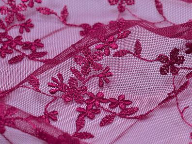Spitzenstoff für Brautkleider mit kleinen Blumen in weinrot - 115cm breit - Stoff