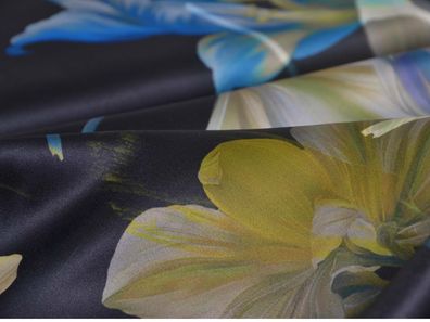 Abendmode Satinstoff mit Blumen, grün, petrol, schwarz von Hilco - 145cm breit