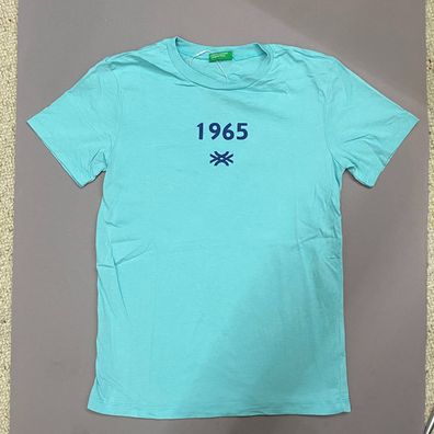 Benetton Jungen T-Shirt Türkis Gr. 158 1965 Logo-Print
