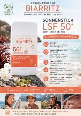 Laboratoires de Biarritz Weißer Sonnenstick LSF 50+ Bio 12 g