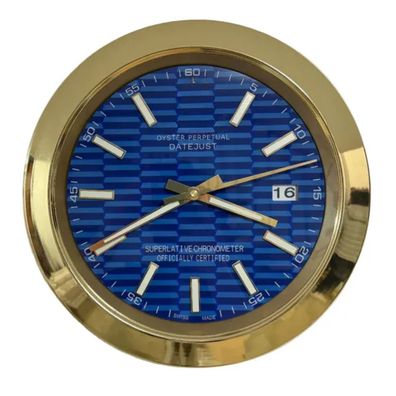Wanduhr Stil Rolex Datejust Blau Motif Zifferblatt Oyster Perpetual Gold 34cm Uhr