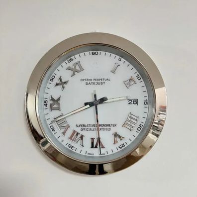 Wanduhr Stil Rolex Datejust Weiß Römisch Zifferblatt Oyster Perpetual Smooth Stahl