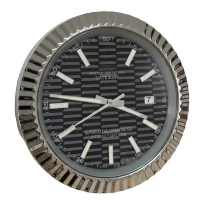 Wanduhr Stil Rolex Datejust Schwarz Motif Oyster Perpetual Fluted Bezel Stahl Uhr