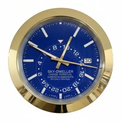Wanduhr Stil Rolex Sky-Dweller Date Navy Blau Oyster Perpetual Smooth Bezel Gold Uhr