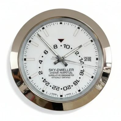 Wanduhr Stil Rolex Sky-Dweller Date Weiß Oyster Perpetual Smooth Bezel Stahl Luxusuhr