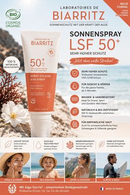 Laboratoires de Biarritz Bio Sonnenspray LSF 50+ Gesicht Körper 100 ml
