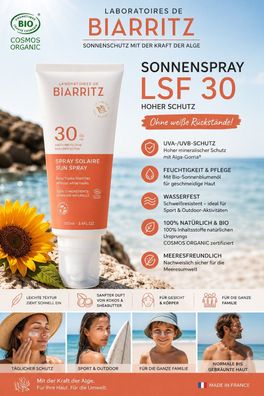 Laboratoires de Biarritz Bio Sonnenspray LSF 30 Gesicht Körper 100 ml