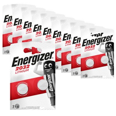 10x Energizer CR 2032 3V Batterie Lithium Knopfzelle DL2032 im 2er Blister 240mAh