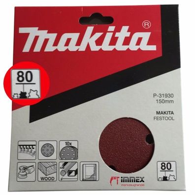 Makita Exzenterschleifer Schleifpapier 150mm P80 P-31930