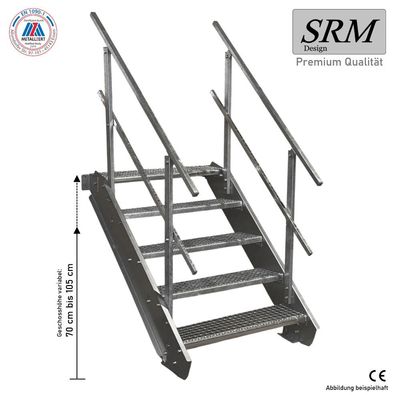 5 Stufen Stahltreppe Breite 60-160cm Geschosshöhe 70-105cm Geländer beidseitig