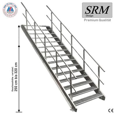 15 Stufen Stahltreppe Breite 60-160cm Geschosshöhe 250-320cm Geländer beidseitig