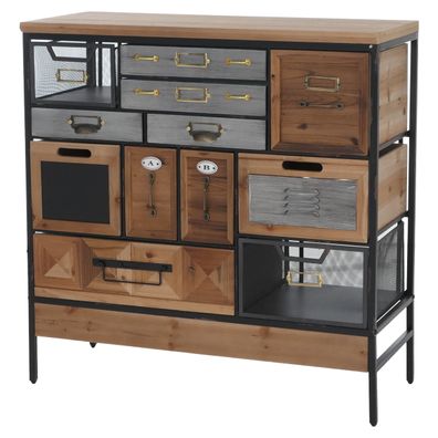 Apothekerkommode HWC-Q77, Schrank Schubladen Industrial Holz Metall 85x84x36cm