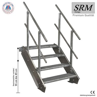 4 Stufen Stahltreppe Breite 60-160cm Geschosshöhe 55-85cm Geländer beidseitig