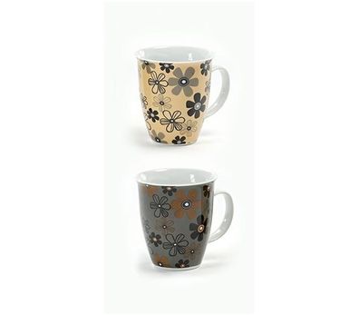 Keramiktasse Blumen - 2 Stück als Set - Farbe: dunkel
