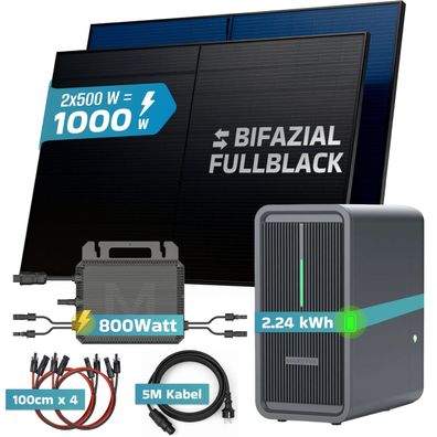 SUNNIVA® 1000W Balkonkraftwerk mit 2,24 kWh Speicher Marstek B2500-D Bifazial