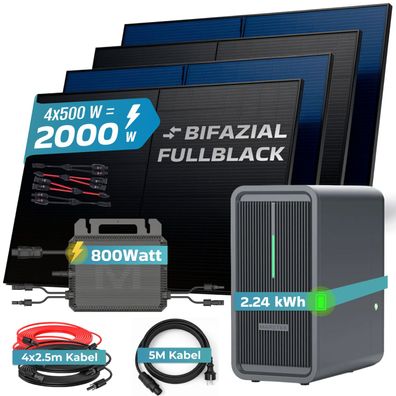 SUNNIVA® 2000W Balkonkraftwerk mit 2,24 kWh Speicher Marstek B2500-D Bifazial