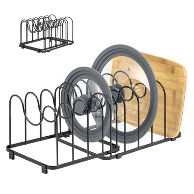 B-Ware eluno Topfdeckelhalter 2tlg-Set, Pfannenhalter, 9 Fächer, ausziehbarer Geschir
