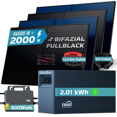SUNNIVA® 2000W Balkonkraftwerk 2,01 kWh Speicher TSUN TSOL-DCU2000Lite Bifazial