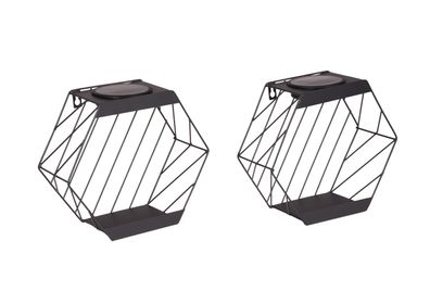 Solar-Pflanzregal KURT 2er Set Stahl Schwarz 25x11x28,5 Blumenregal